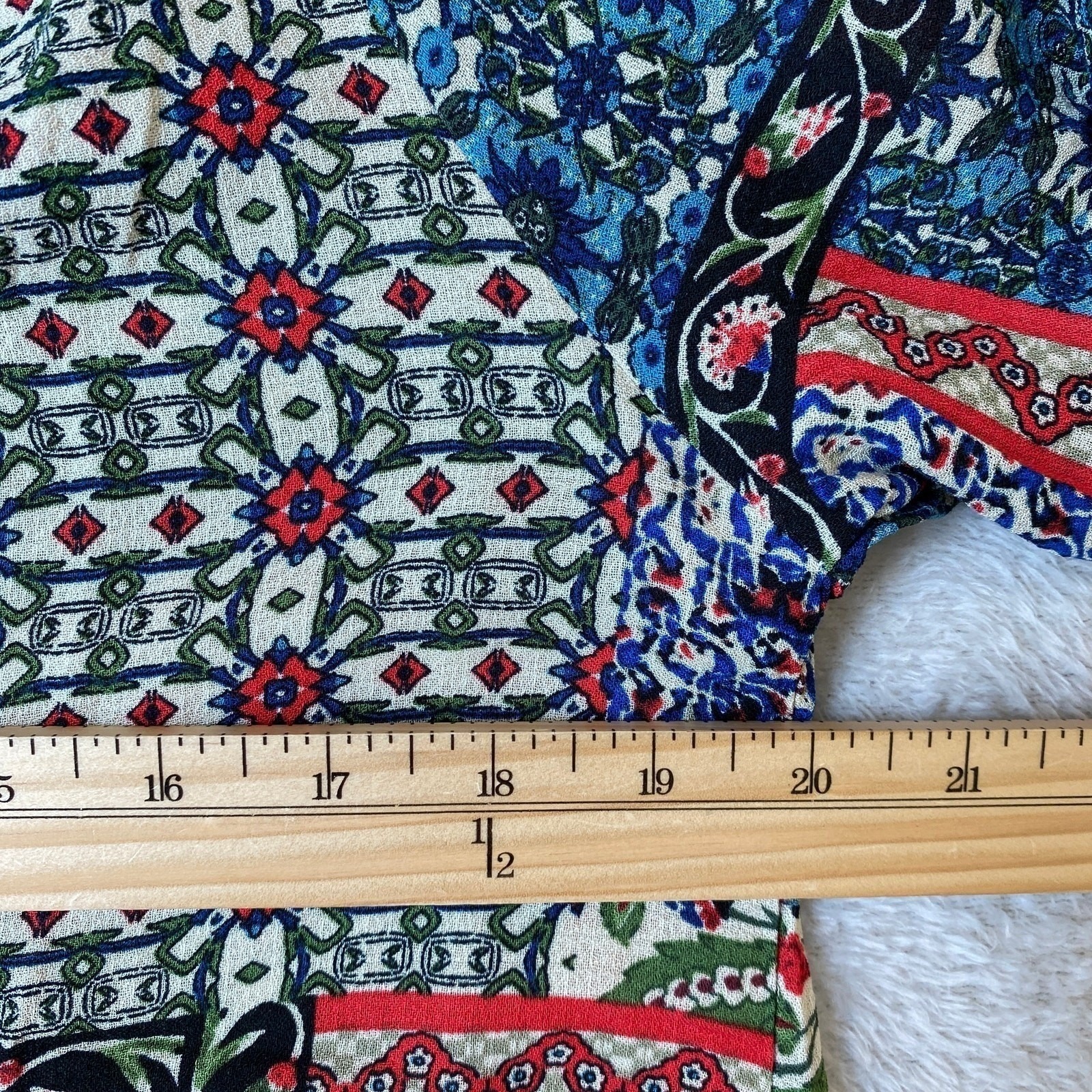 Soiree Boho Patchwork Blouse Women Size S Multicolor Puff Sleeve Cottagecore Nwt — image 7 of 8